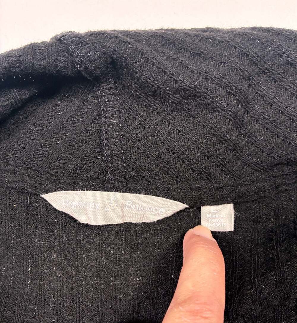 Harmony & Balance Black Ribbed Ruffle Open Front Cardigan - Picture 3 of 7